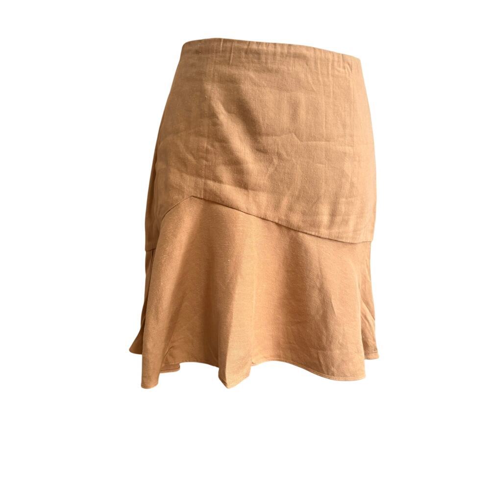 Alice + Olivia Tan Linen Flounce Mini Skirt Women's Size 4 Minimalist